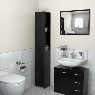 Dealsmate  Bathroom Cabinet Black 25x25x170 cm Chipboard