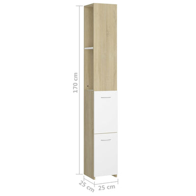 Dealsmate  Bathroom Cabinet White&Sonoma Oak 25x25x170 cm Chipboard