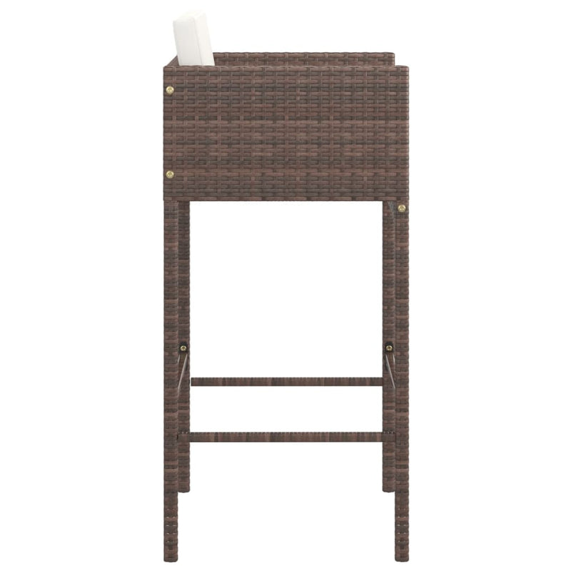 Dealsmate  Bar Stools 2 pcs with Cushions Brown Poly Rattan