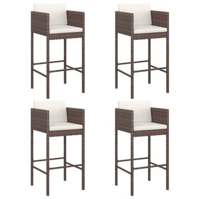 Dealsmate  Bar Stools 4 pcs with Cushions Brown Poly Rattan