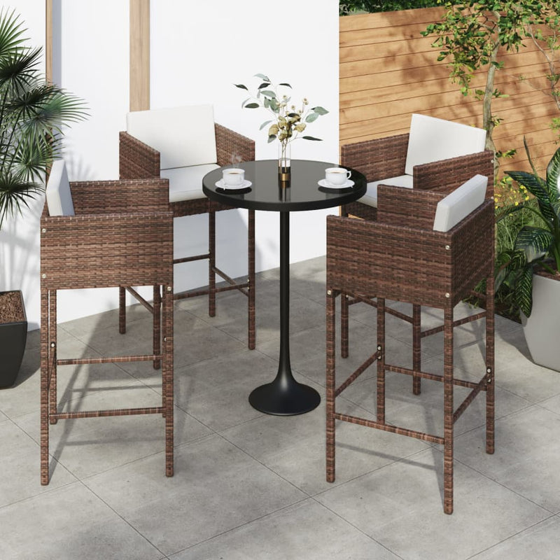 Dealsmate  Bar Stools 4 pcs with Cushions Brown Poly Rattan