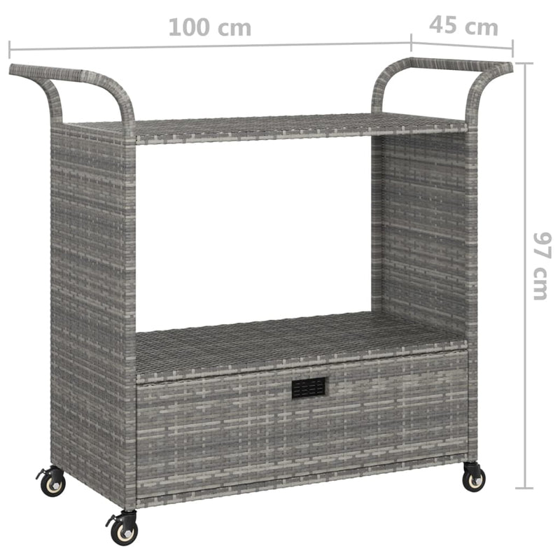 Dealsmate  Bar Cart with Drawer Grey 100x45x97 cm Poly Rattan