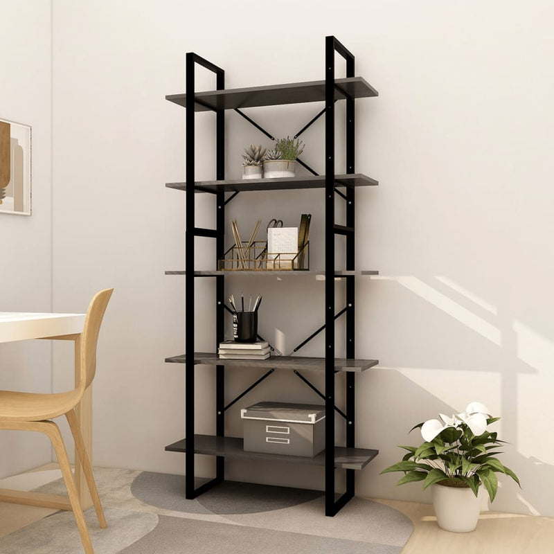 Dealsmate  5-Tier Book Cabinet Grey 80x30x175 cm Pinewood