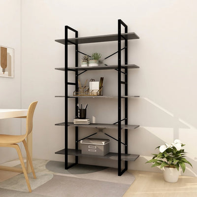Dealsmate  5-Tier Book Cabinet Grey 100x30x175 cm Pinewood
