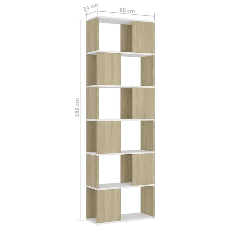 Dealsmate  Book Cabinet Room Divider White and Sonoma Oak 60x24x186 cm