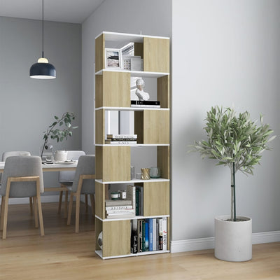 Dealsmate  Book Cabinet Room Divider White and Sonoma Oak 60x24x186 cm