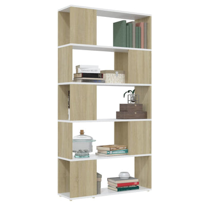 Dealsmate  Book Cabinet Room Divider White and Sonoma Oak 80x24x155 cm Engineered Wood