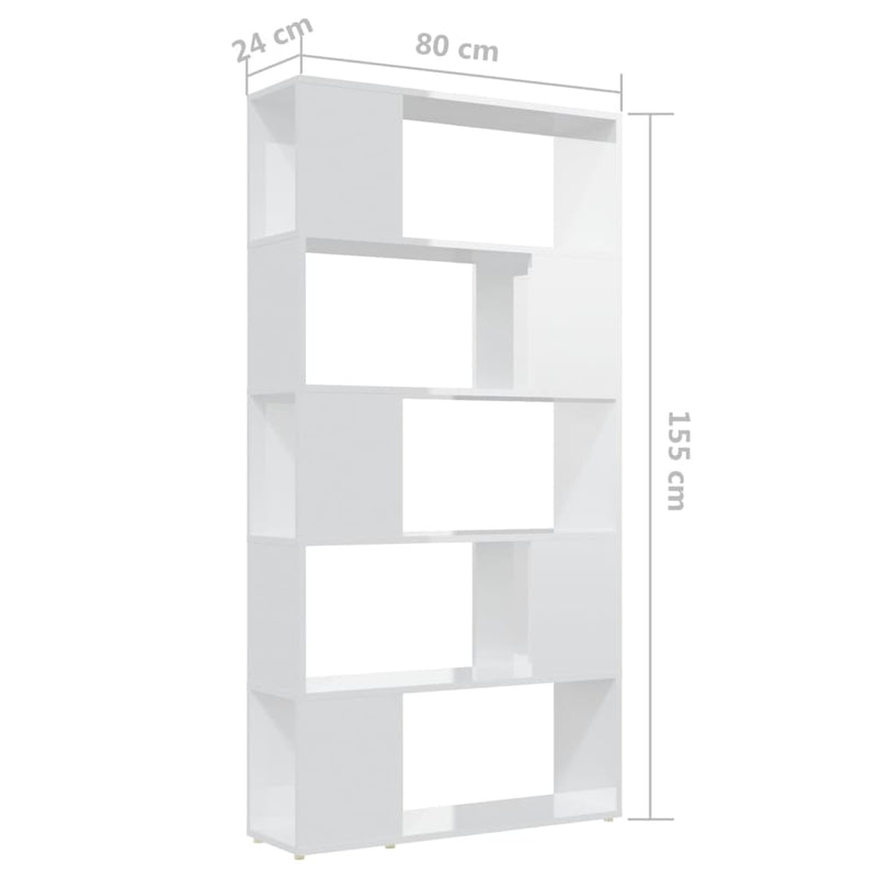 Dealsmate  Book Cabinet Room Divider High Gloss White 80x24x155 cm Engineered Wood
