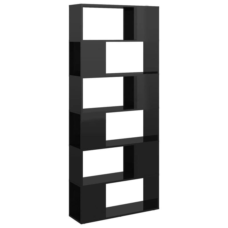 Dealsmate  Book Cabinet Room Divider High Gloss Black 80x24x186 cm Engineered Wood