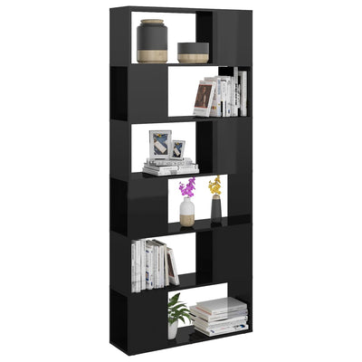 Dealsmate  Book Cabinet Room Divider High Gloss Black 80x24x186 cm Engineered Wood