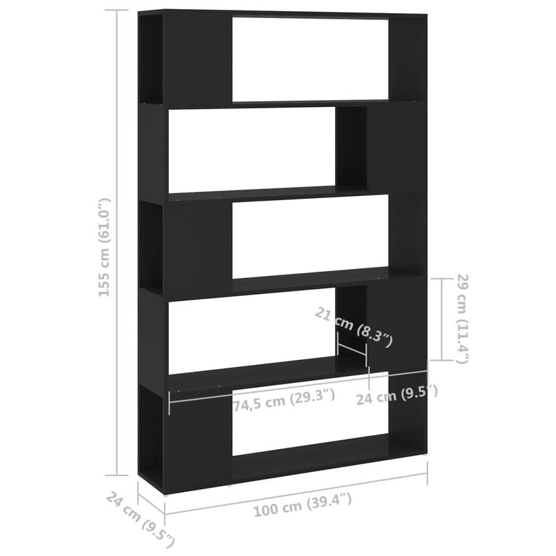 Dealsmate  Book Cabinet Room Divider Black 100x24x155 cm Engineered Wood