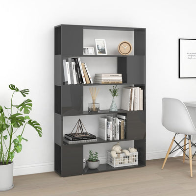 Dealsmate  Book Cabinet Room Divider High Gloss Grey Engineered Wood