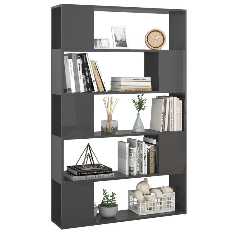 Dealsmate  Book Cabinet Room Divider High Gloss Grey Engineered Wood