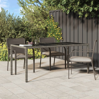 Dealsmate  Garden Table Grey 190x90x75 cm Tempered Glass and Poly Rattan