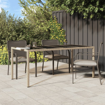 Dealsmate  Garden Table Beige 190x90x75 cm Tempered Glass and Poly Rattan