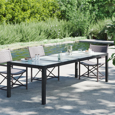 Dealsmate  Garden Table Black 250x100x75 cm Tempered Glass and Poly Rattan