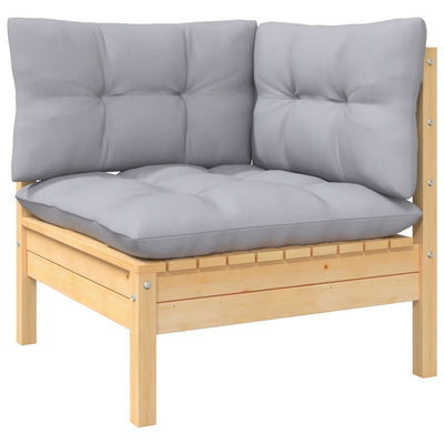 Dealsmate  Garden Corner Sofa with Grey Cushions Solid Pinewood