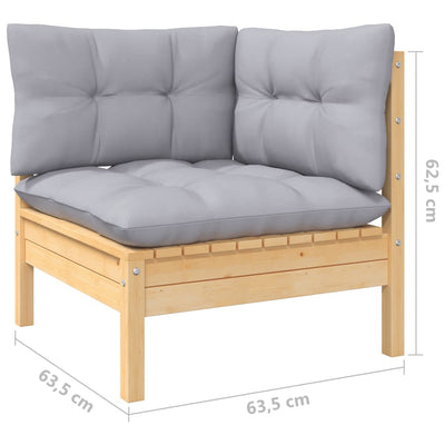Dealsmate  Garden Corner Sofa with Grey Cushions Solid Pinewood