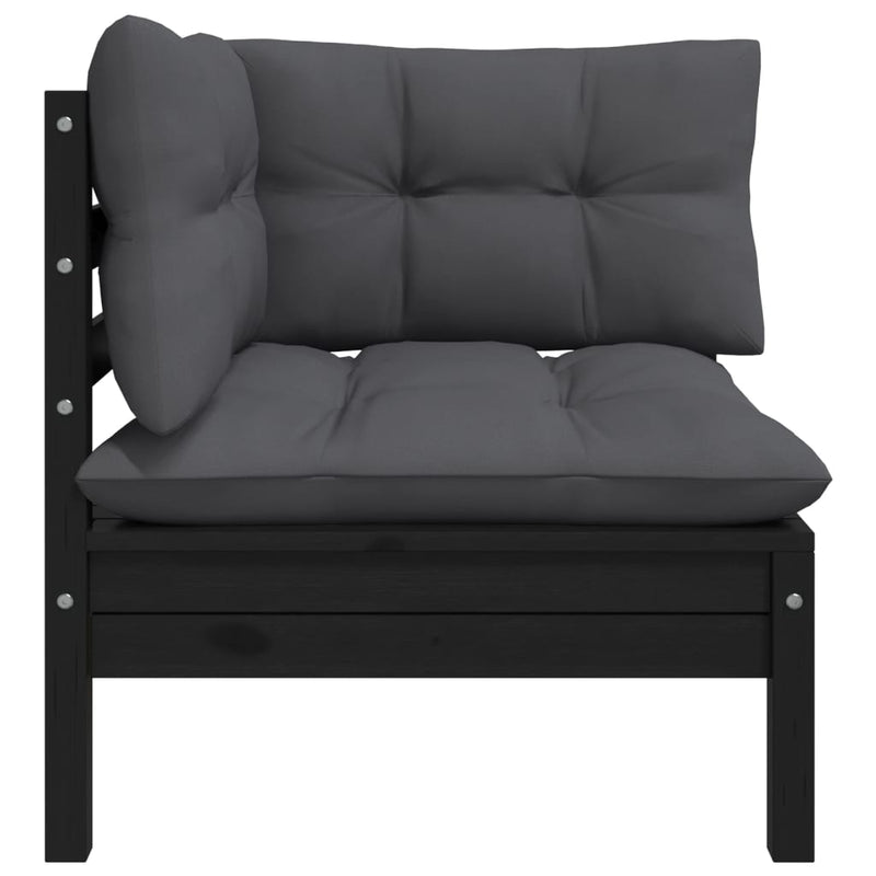 Dealsmate  Garden Corner Sofa with Cushions Black Solid Pinewood