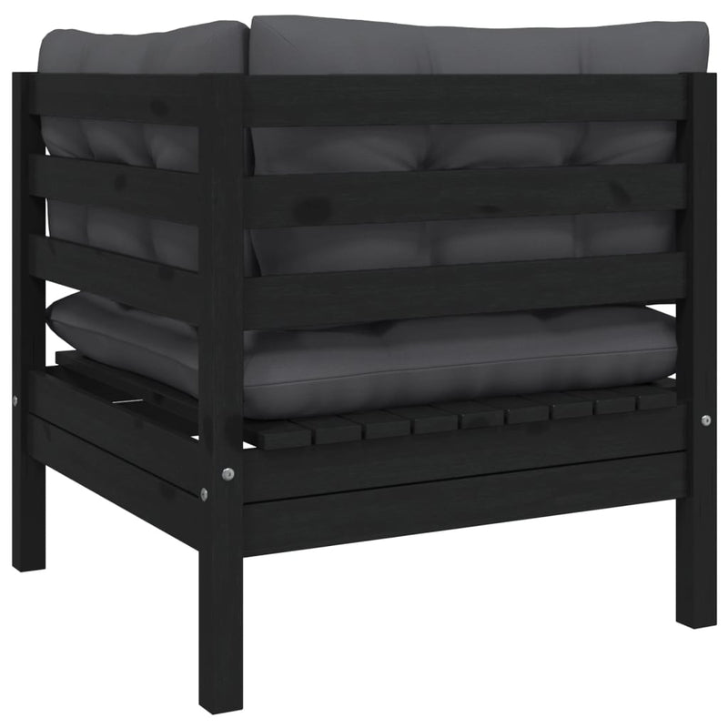 Dealsmate  Garden Corner Sofa with Cushions Black Solid Pinewood
