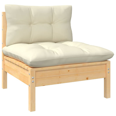 Dealsmate  Garden Middle Sofa with Cream Cushions Solid Pinewood