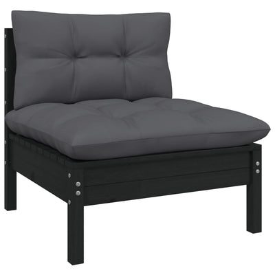 Dealsmate  Garden Middle Sofa with Cushions Black Solid Pinewood