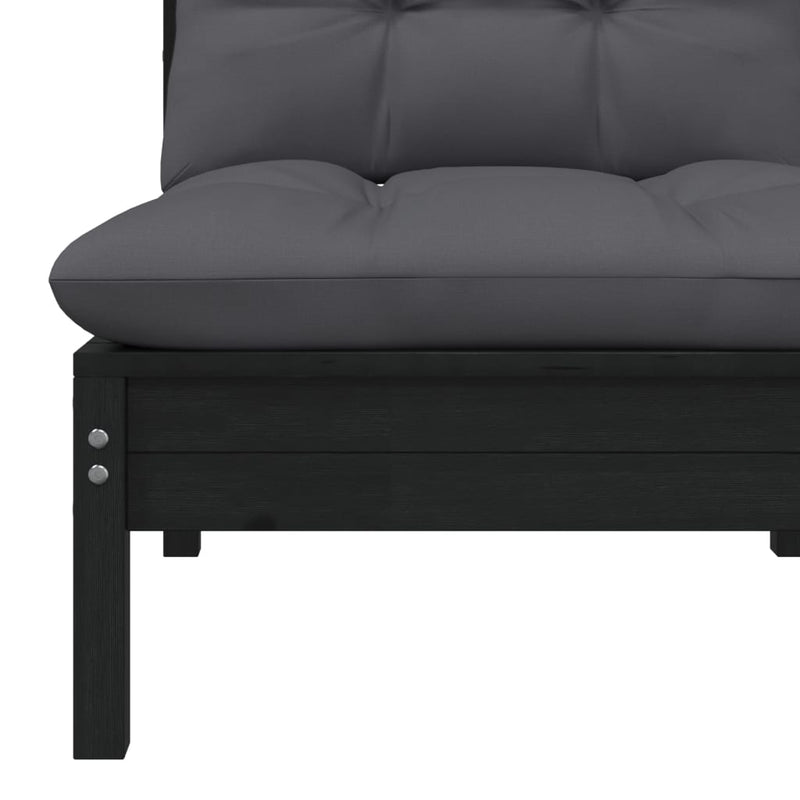 Dealsmate  Garden Middle Sofa with Cushions Black Solid Pinewood