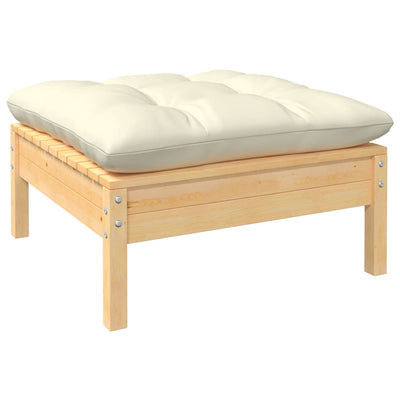 Dealsmate  Garden Footstool with Cream Cushion Solid Pinewood