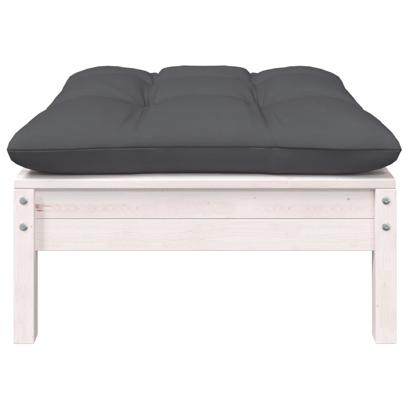 Dealsmate  Garden Footstool with Anthracite Cushion White Solid Pinewood