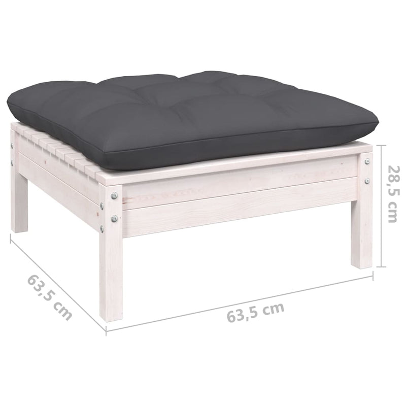 Dealsmate  Garden Footstool with Anthracite Cushion White Solid Pinewood