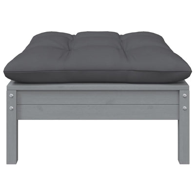 Dealsmate  Garden Footstool with Anthracite Cushion Grey Solid Pinewood
