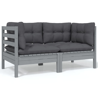 Dealsmate  2-Seater Garden Sofa with Cushions Grey Solid Pinewood