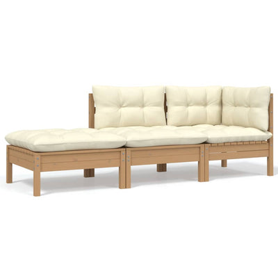 Dealsmate  3 Piece Garden Lounge Set with Cream Cushions Solid Pinewood