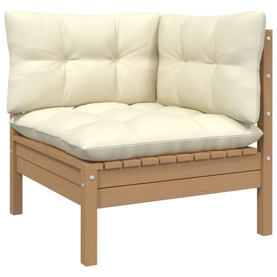 Dealsmate  3 Piece Garden Lounge Set with Cream Cushions Solid Pinewood