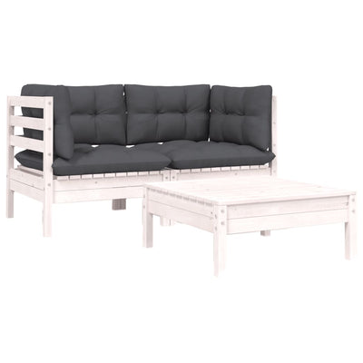 Dealsmate  3 Piece Garden Lounge Set with Cushions White Solid Pinewood