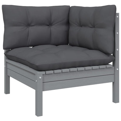 Dealsmate  3 Piece Garden Lounge Set with Cushions Grey Solid Pinewood