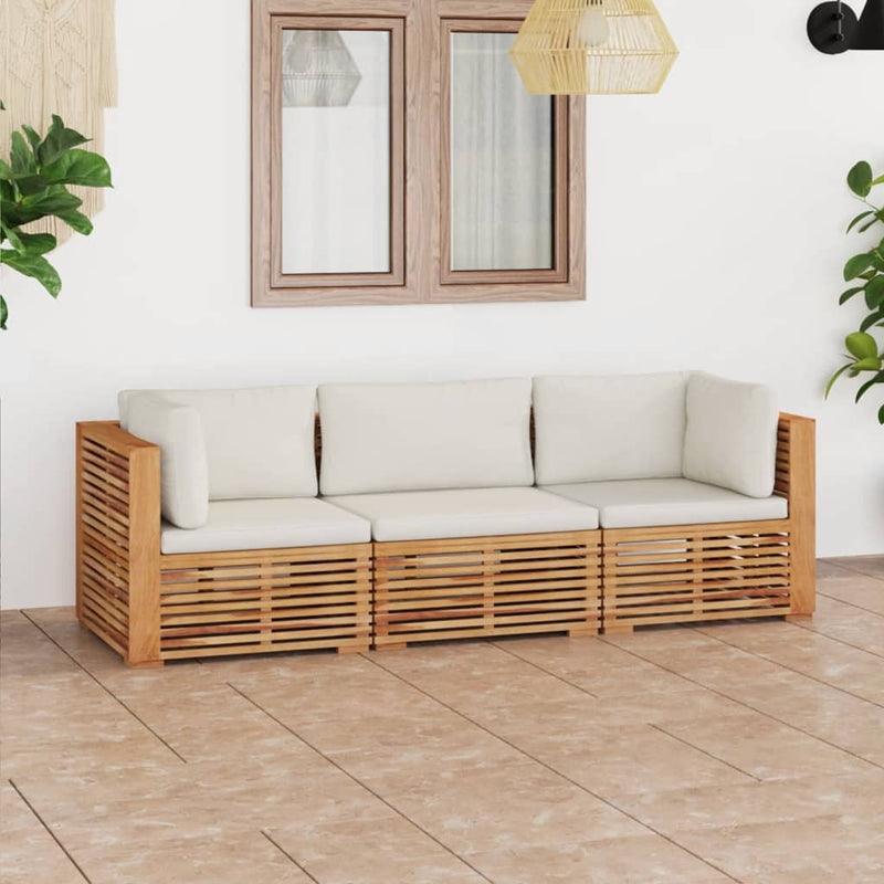 Dealsmate  Garden 3-Seater Sofa with Cushions Solid Teak Wood