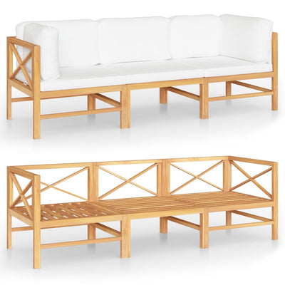 Dealsmate  3-Seater Garden Sofa with Cream Cushions Solid Teak Wood