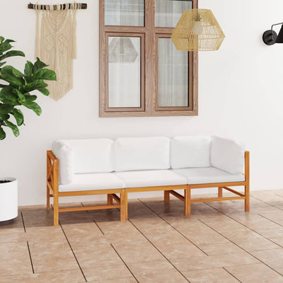 Dealsmate  3-Seater Garden Sofa with Cream Cushions Solid Teak Wood