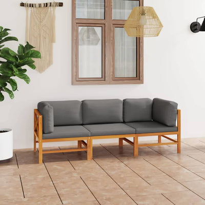 Dealsmate  3-Seater Garden Sofa with Grey Cushions Solid Teak Wood