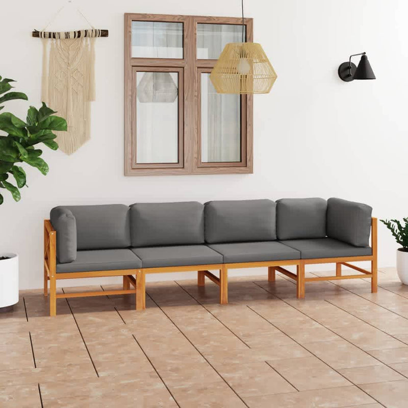 Dealsmate  4-Seater Garden Sofa with Grey Cushions Solid Teak Wood