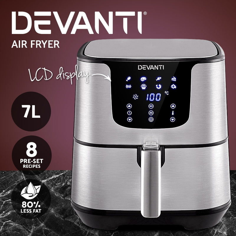 Dealsmate Devanti Air Fryer 7L LCD Fryers Oil Free Oven Airfryer Kitchen Healthy Cooker