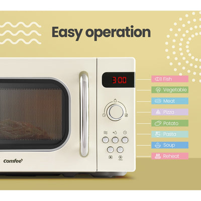 Dealsmate Comfee 20L Microwave Oven 800W Countertop Kitchen 8 Cooking Settings Cream