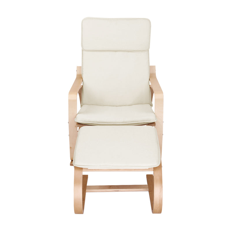 Dealsmate  Rocking Armchair Bentwood Frame With Foot Stool Beige