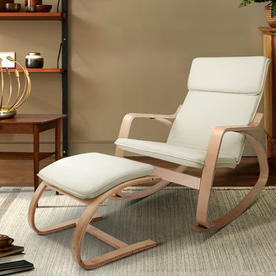 Dealsmate  Rocking Armchair Bentwood Frame With Foot Stool Beige