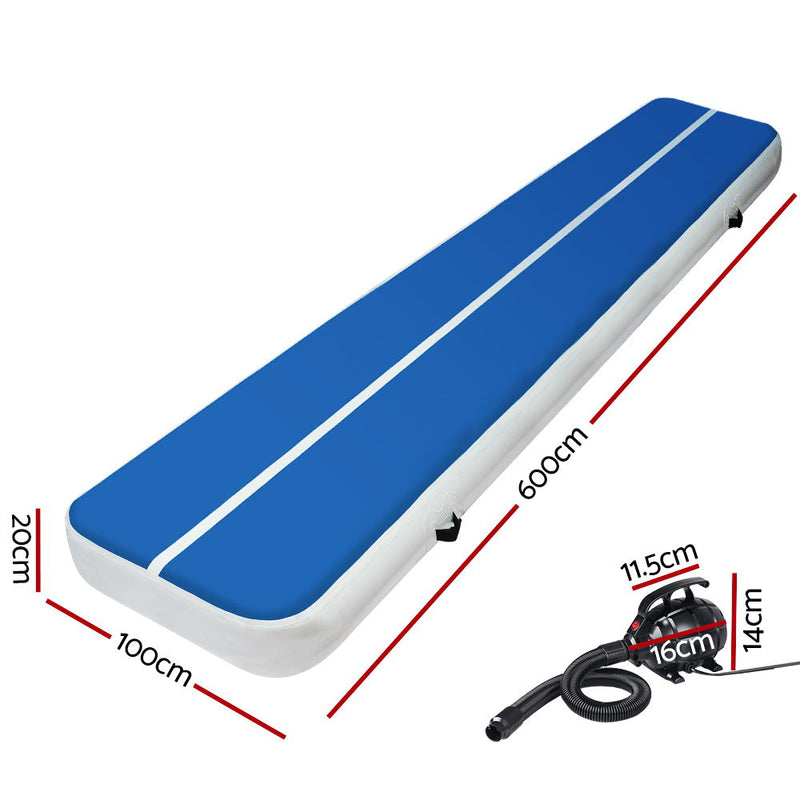Dealsmate  6X1M Inflatable Air Track Mat 20CM Thick with Pump Tumbling Gymnastics Blue