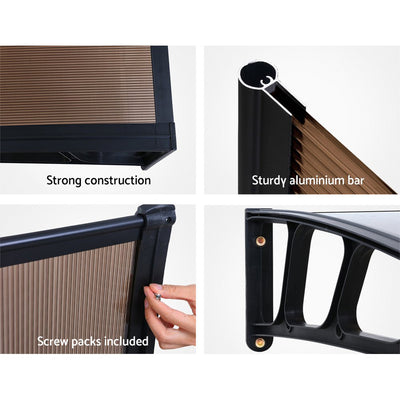 Dealsmate Instahut Window Door Awning Canopy 1.5mx3m Brown Sheet Black Plastic Frame