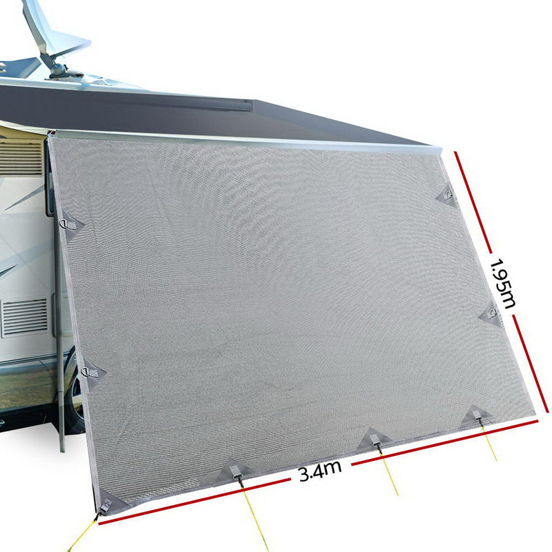 Dealsmate 3.4M Caravan Privacy Screens 1.95m Roll Out Awning End Wall Side Sun Shade