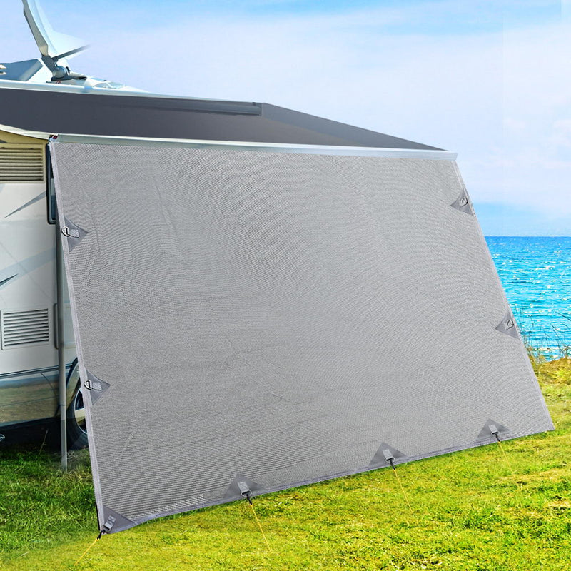 Dealsmate 3.7M Caravan Privacy Screens 1.95m Roll Out Awning End Wall Side Sun Shade