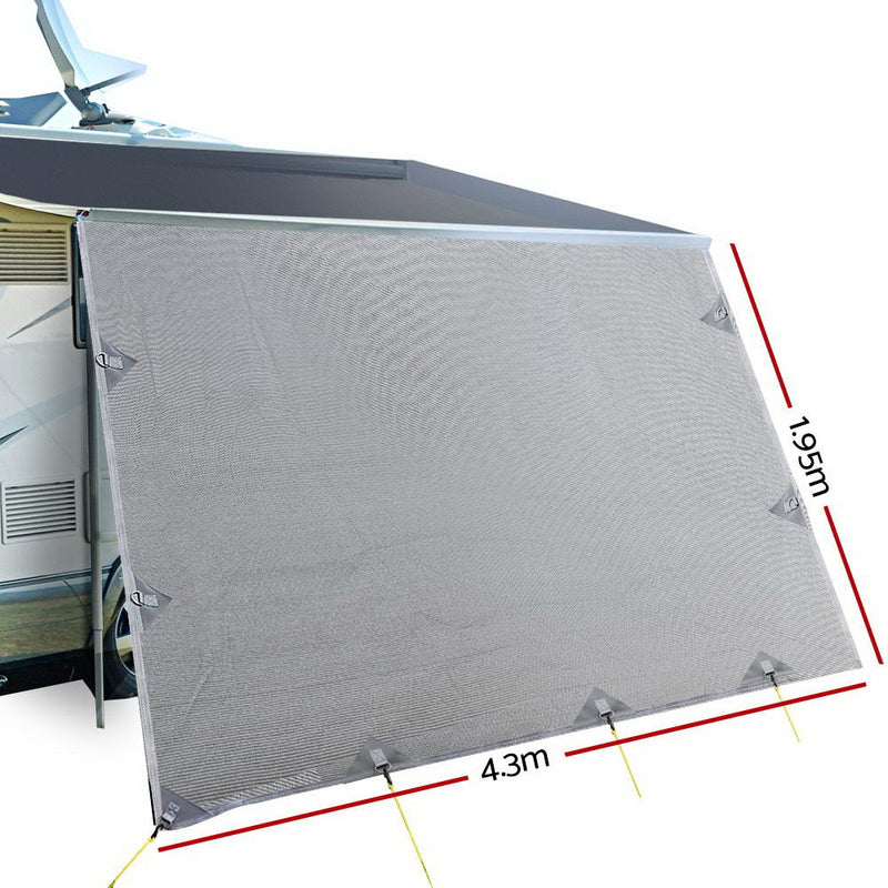 Dealsmate Caravan Privacy Screen Roll Out Awning 4.3X1.95M End Wall Side Sun Shade Grey
